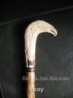 Canne de marche avec tête d'aigle en bois sculpté à la main - Meilleur cadeau de Noël