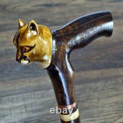 Canne de marche en bois Sculptée à la main avec un motif de puma