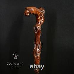 Canne de marche en bois Sirène D sculptée à la main, bâton conçu pour hommes