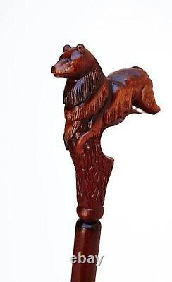 Canne de marche en bois avec chien colley sculpté en bois d'Écosse, cadeaux de berger.