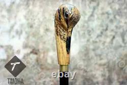 Canne de marche en bois avec poignée d'oiseau bécasse sculptée à la main, cadeau.