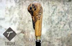 Canne de marche en bois avec poignée d'oiseau bécasse sculptée à la main, cadeau.