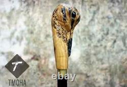 Canne de marche en bois avec poignée d'oiseau bécasse sculptée à la main, cadeau.