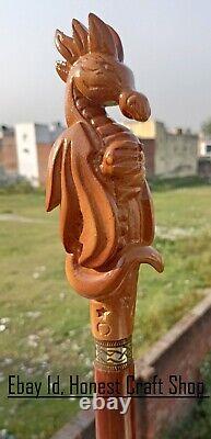 Canne de marche en bois avec poignée sculptée à la main en forme de tête de dragon - Cadeau fait main