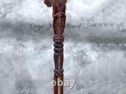 Canne de marche en bois, bâton de marche sculpté à la main avec motif de chèvre / bâton de berger en bois.