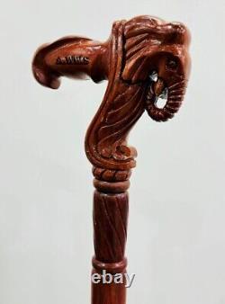 Canne de marche en bois d'éléphant avec poignée ergonomique en bois sculpté