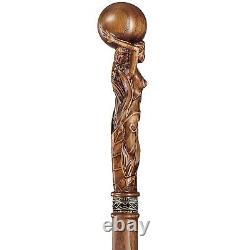 Canne de marche en bois fantaisie de déesse faite à la main, unique et adaptée aux hommes et aux femmes.
