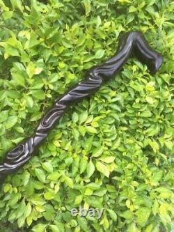 Canne de marche en bois sculpté à la main, bâton de marche noir pour hommes et femmes, canne de design AD