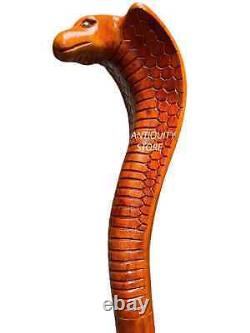 Canne de marche en bois sculpté à la main en forme de serpent Cobra - Meilleur cadeau de Noël