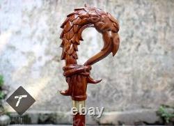 Canne de marche en bois sculptée à la main avec poignée de dragon - meilleure GF