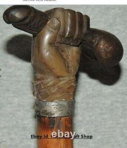 Canne de marche en bois sculptée à la main avec poignée en forme de pénis