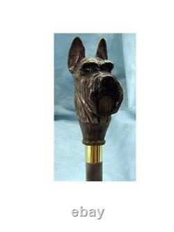 Canne de marche en bois sculptée à la main avec un Scottish Terrier pour hommes et femmes
