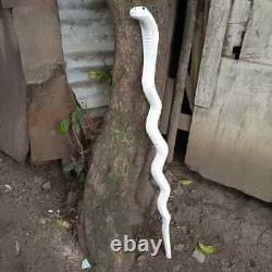 Canne de marche en bois sculptée à la main, serpent cobra blanc, canne animale faite à la main