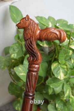 Canne de marche en bois sculptée de loup Canne en bois faite à la main confortable et artisanale