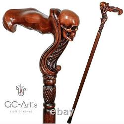 Canne de marche en forme de tête de crâne en bois pour hommes avec poignée ergonomique originale GC-Artis