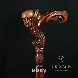 Canne de marche en forme de tête de crâne en bois pour hommes avec poignée ergonomique originale GC-Artis