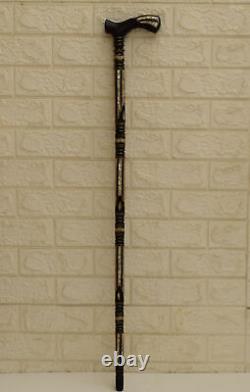 Canne de marche, fait main, 36 incrustations de nacre sur un bâton en ébène, longueur de 92 cm
