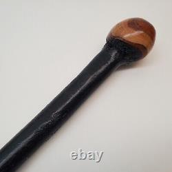 Canne de marche irlandaise vintage en shillelagh en prunellier laqué avec pointe en métal 36