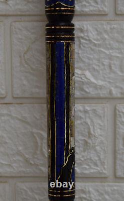 Canne en bois d'ébène incrustée de 36 lapis et nacre, fait main, 92 cm