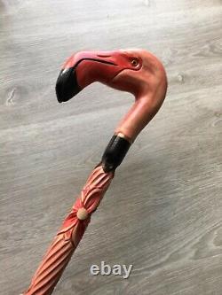 Canne en bois faite à la main rose avec flamant rose pour cadeau - Cain fabriqué à la main