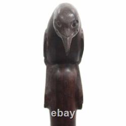 Canne en bois sculpté avec poignée en forme d'oiseau Dengers - Cadeau vintage