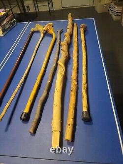 Canne en bois sculptée à la main, canes uniques, lot de 7 cannes