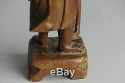 Charmant! Statue D'homme Antique En Bois Sculpté Avec Canne