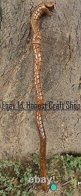 Cobra Canne de marche en bois faite à la main Bâton de marche sculpté à la main Serpent Meilleur cadeau E3