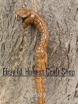 Cobra Canne de marche en bois faite à la main Bâton de marche sculpté à la main Serpent Meilleur cadeau E3