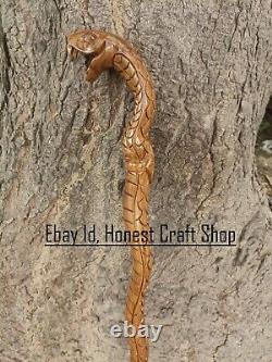 Cobra Canne de marche en bois faite à la main Bâton de marche sculpté à la main Serpent Meilleur cadeau E3