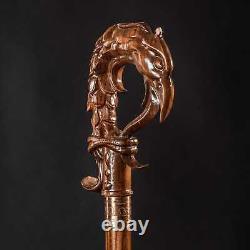 Conception de canne de dragon Bâton de marche en bois Designer Brown Hand Carved Cane Stick
