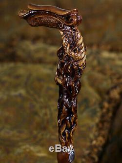 Crafted Dragon Bâton De Canne À La Main En Bois Sculpté Hommes Mystic Fantaisie Femmes