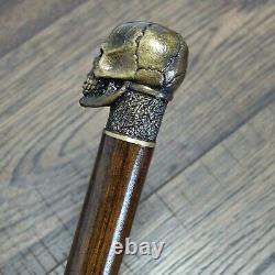 Crâne Canne Walking Cane Walking Stick Wooden Shaft Main Coulée Bronze Handle