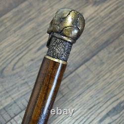 Crâne Canne Walking Cane Walking Stick Wooden Shaft Main Coulée Bronze Handle