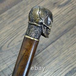 Crâne Canne Walking Cane Walking Stick Wooden Shaft Main Coulée Bronze Handle