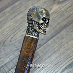 Crâne Canne Walking Cane Walking Stick Wooden Shaft Main Coulée Bronze Handle