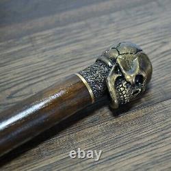 Crâne Canne Walking Cane Walking Stick Wooden Shaft Main Coulée Bronze Handle