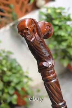 Crâne Canne en Bois Sculpté à la Main Bâton de Marche Rustique Sculpté à la Main avec Finition Naturelle