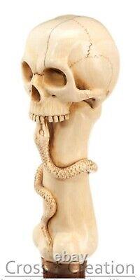 Crâne De Canne À Pied En Bois Et Poignée Ergonomique De La Tête De Serpent Poignée Ergonomique Sculptée