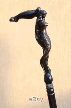 Designer Walking Canes En Bois Hommes Sticks Siren Élégant Sculpté Antique Canne