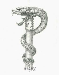 Dragon Serpent Canne Bronze Bâton Laiton Poignée De Collection De Manche En Bois