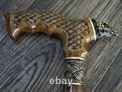 Dragon Wooden Stick Stick Canne Randonnée Bronze Fatine Unique Bronze Chêne Hêtre