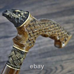 Dragon Wooden Stick Stick Canne Randonnée Bronze Fatine Unique Bronze Chêne Hêtre