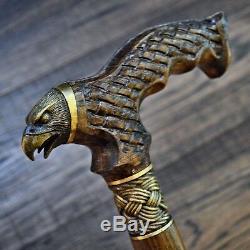 Eagle Marche En Bois Bâton Canne Randonnée Unique Handmade Bronze Chêne Hêtre