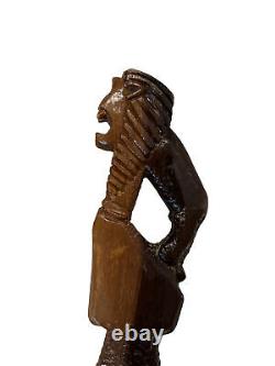 Élégante canne de marche en bois sculpté avec lion, de style vintage pour hommes, en provenance de Jamaïque.