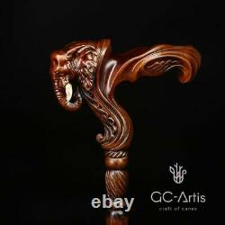 Éléphant Cane Bâton De Marche En Bois Anatomique Poignée De Palmiers Cadeaux Sculptés En Bois