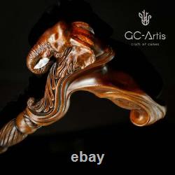 Éléphant Canne Bâton De Marche En Bois Anatomique Palm Poignée Bois Sculpté