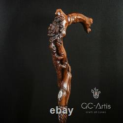 Fleur De Lézard En Bois Canne À Main Bâton Fabriqué À La Main Sculpté Pour Les Femmes Dames D