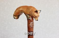 Fox Walking Bâton Canne Main Sculptée Randonnée En Bois Fait Main