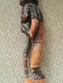 Grand Vintage Sculpté En Bois Marche Africaine Bâton Tribal Hommes 44 Long Home Decor